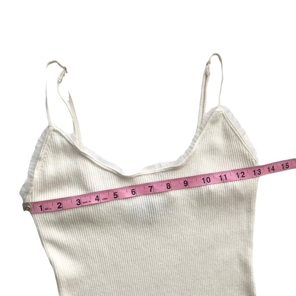 Lulus ribbed ruffle bodysuit spaghetti strap cream medium More Than Happy Lulu’s - Picture 15 of 15